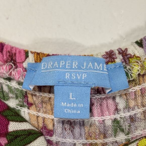 Draper James RSVP Bold Boho Floral Puff Sleeve Square Neck Lined Top Size Large - Picture 3 of 7